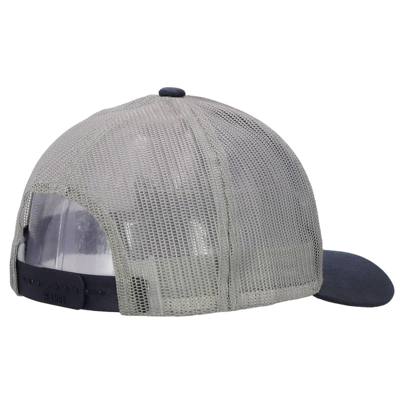 Route 66 Canvas Vegan Oiled Leather Trucker Hat - Charcoal/Navy/Gray Back
