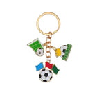 Keychain with soccer ball and flag charms on a white background