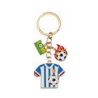 Keychain with soccer-themed charms on a white background