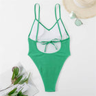 Two Shoulder Wrinkle One Piece Swimwear - Green Back