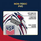 USA soccer ball with technical specifications on a blue background
