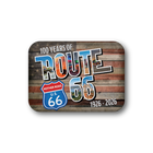A rectangular magnet with rounded corners featuring a rustic Route 66 design. The design includes a weathered wood background with red and white stripes, the text '100 YEARS OF ROUTE 66' and '1926 - 2026', and a blue 'MOTHER ROAD U.