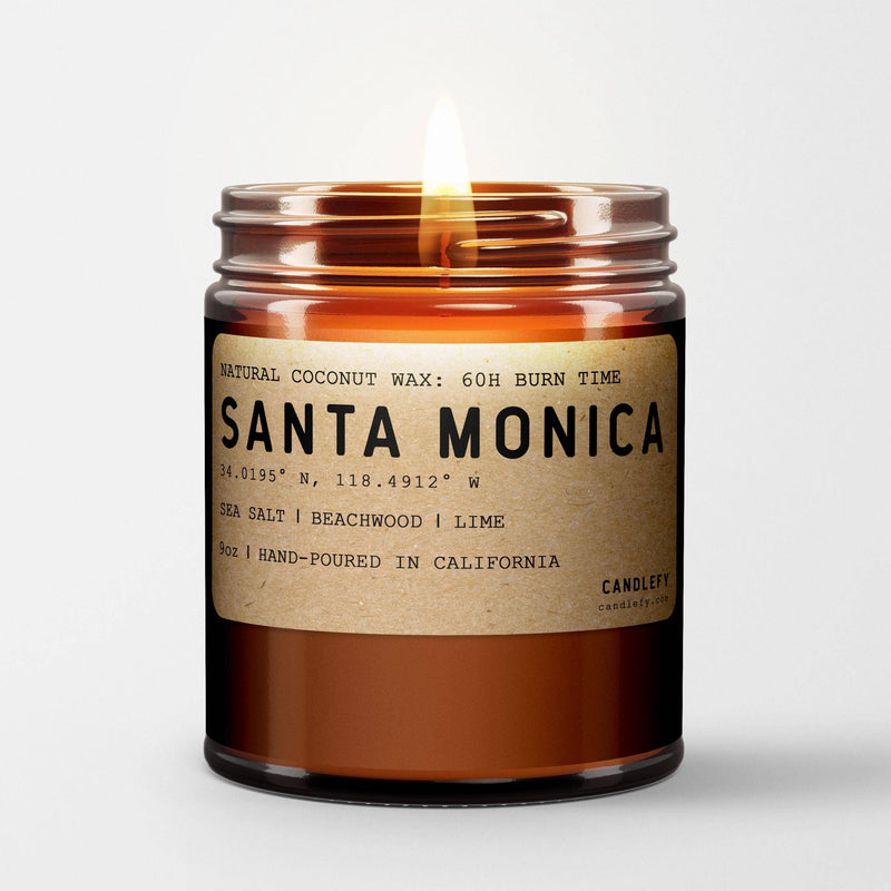 Santa Monica , California Scented Candle, Coconut Wax, Amber: 8oz