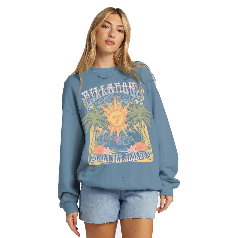 Billabong Ride In Oversized Crewneck Sweater - Blue Shadow (Front)