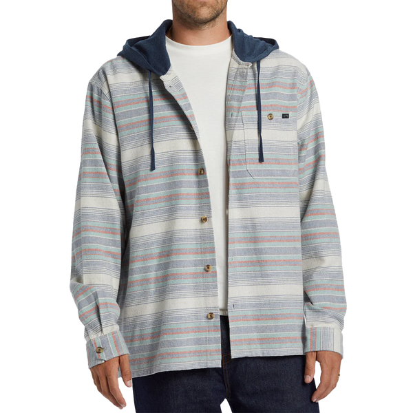 Billabong Baja Hooded Long Sleeve Flannel Shirt - Slate Blue Front