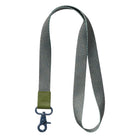 Gray lanyard with a green clip on a white background