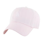 Pink baseball cap with a logo on a white background