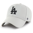 A light gray baseball cap featuring an embroidered black 'LA' logo on the front and a black '47' brand logo on the side, set against a plain white background.