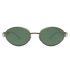 Oval sunglasses with green lenses and a thin metallic frame, shown from the front on a white background.