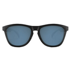 Matte black sunglasses with blue mirrored lenses, shown from a front-facing perspective on a clean white background.