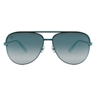 A pair of aviator-style sunglasses with a thin metallic teal frame and gradient gray-green lenses, shown against a plain white background.