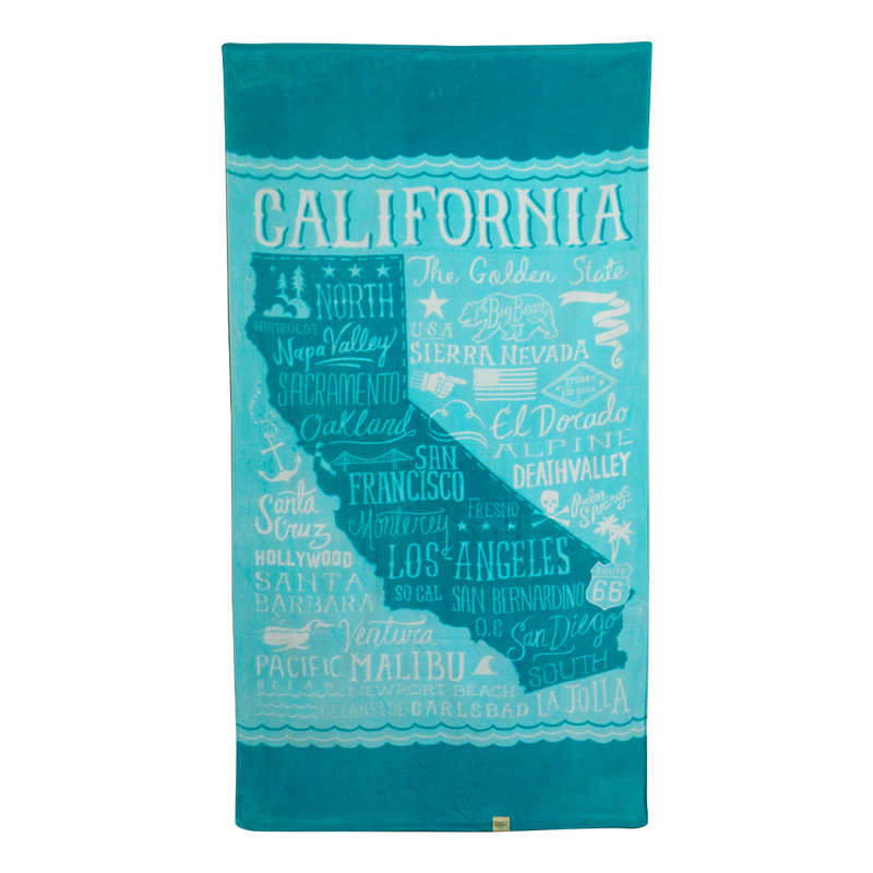 California Map Beach Towel Teal