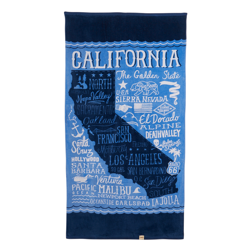 California Map Beach Towel Blue