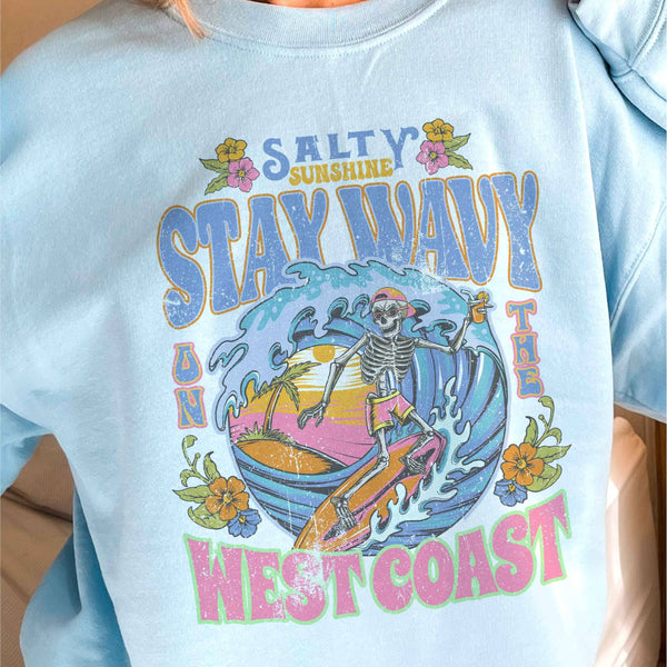Blume & Co. Stay Wavy on the West Coast Light Blue Graphic Sweatshirt