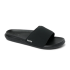 Black slide sandal with 'REEF' branding on a white background