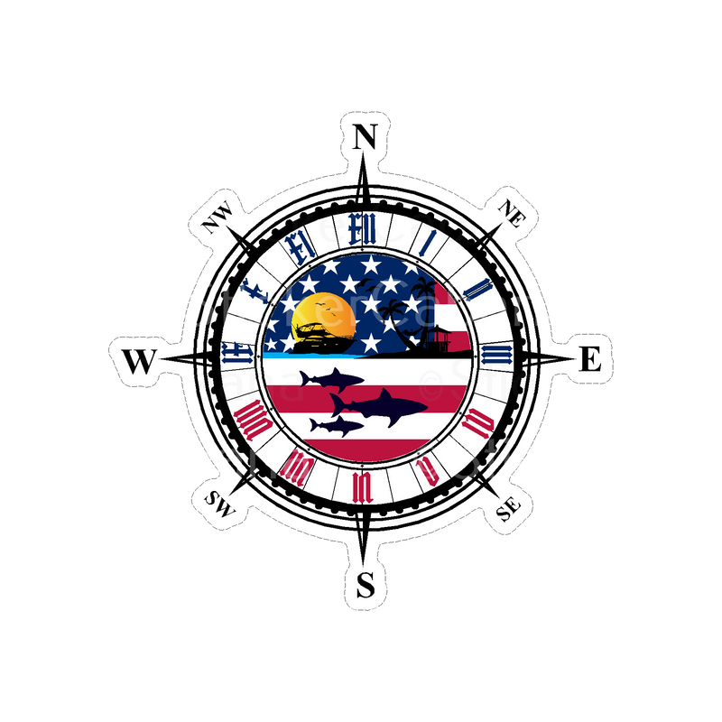 Sticker Cabana BS Compass with American Flag Ocean