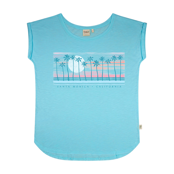 Santa Monica Sunset Beach Tee - Pool Blue