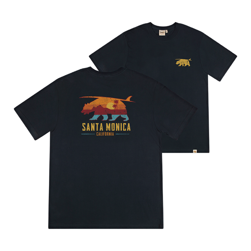 Santa Monica California Sunset Bear Tee -  Washed Black