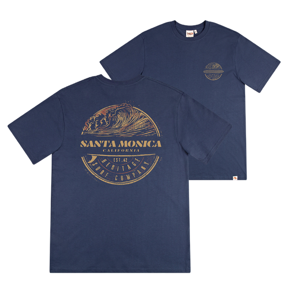 Santa Monica California Surf Badge Tee - Blue / Grey