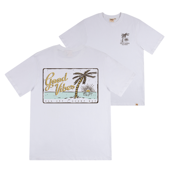 Santa Monica California Good Vibes Palm Tee - White