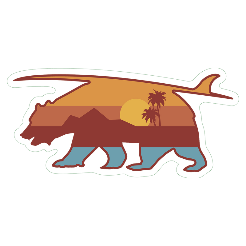 Santa Monica Cali Sunset Bear Sticker