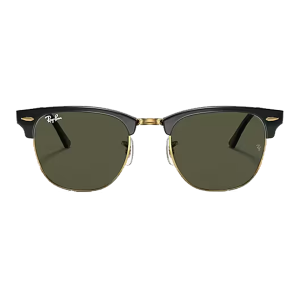 Clubmaster Classic Polished Black On Gold, G-15 Green Lenses Front