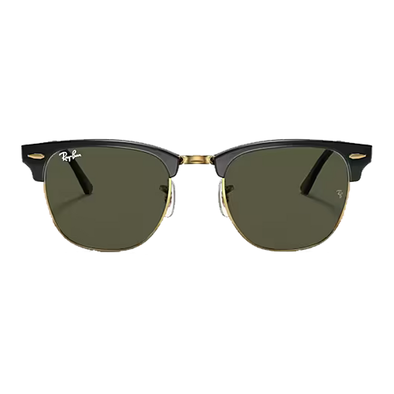 Clubmaster Classic Polished Black On Gold, G-15 Green Lenses Front