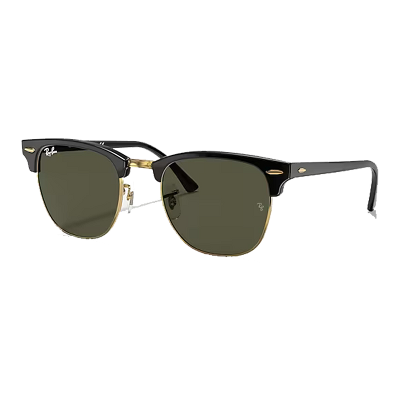 Clubmaster Classic Polished Black On Gold, G-15 Green Lenses Side