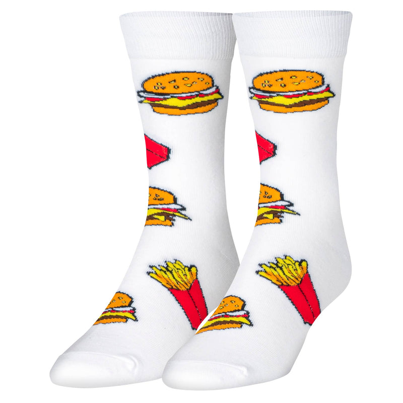 White socks with fast food graphics on a white background