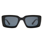 Black sunglasses with dark lenses on a white background