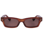 A pair of square-frame sunglasses with a translucent brown acetate frame and dark brown tinted lenses, shown from a front-facing perspective on a solid white background.