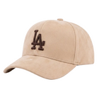 A beige baseball cap with a dark brown embroidered 'LA' logo on the front, shown against a plain white background with the word 'BEIGE' printed in the bottom right corner.