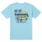 Light blue t-shirt with a graphic of a truck, palm trees, and 'California' text on a white background.
