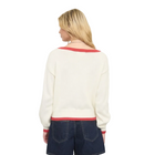 Model wearing Contrast Trim American Flag ivory Knit Pullover Sweater Back View