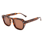 Tortoiseshell sunglasses with brown lenses on a white background