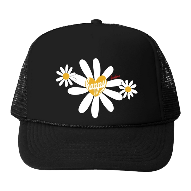 Happy Daisy Black Trucker Hat