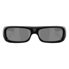Black rectangular sunglasses with dark gray lenses, shown from a front-facing perspective on a solid white background.