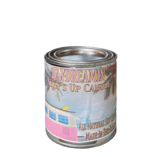Can of Daydreamin' Sweet's Up Candy on a wooden table with a store interior in the background