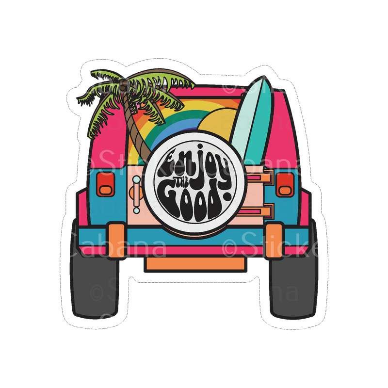 Sticker Cabana Surfboard Palm Tree Jeep Enjoy