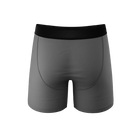 Gray boxer briefs with a black elastic waistband, shown from the back on a plain white background.
