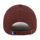 Caco Brown baseball cap with a blue logo on the back against a white background