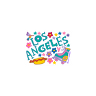 Colorful 'Los Angeles' text with cartoon elements on a white background