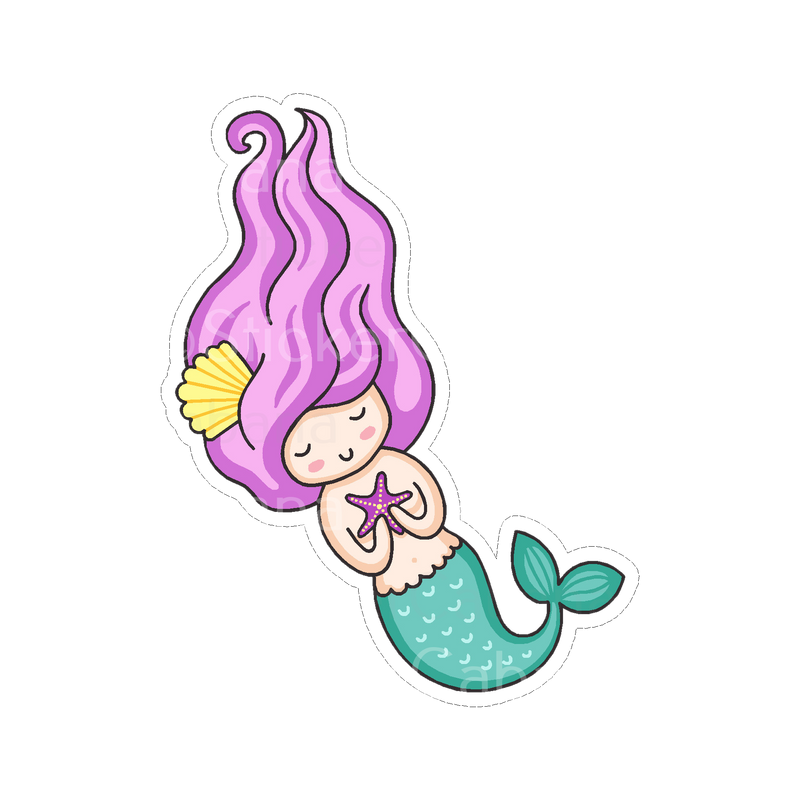 Sticker Cabana Mermaid with Purple Hair