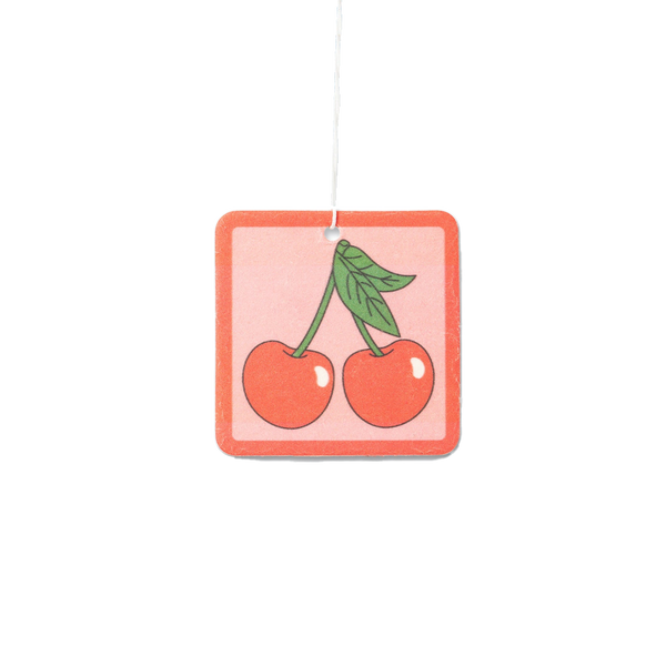 Air freshener with cherry design on a white background