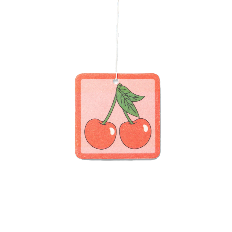 Air freshener with cherry design on a white background