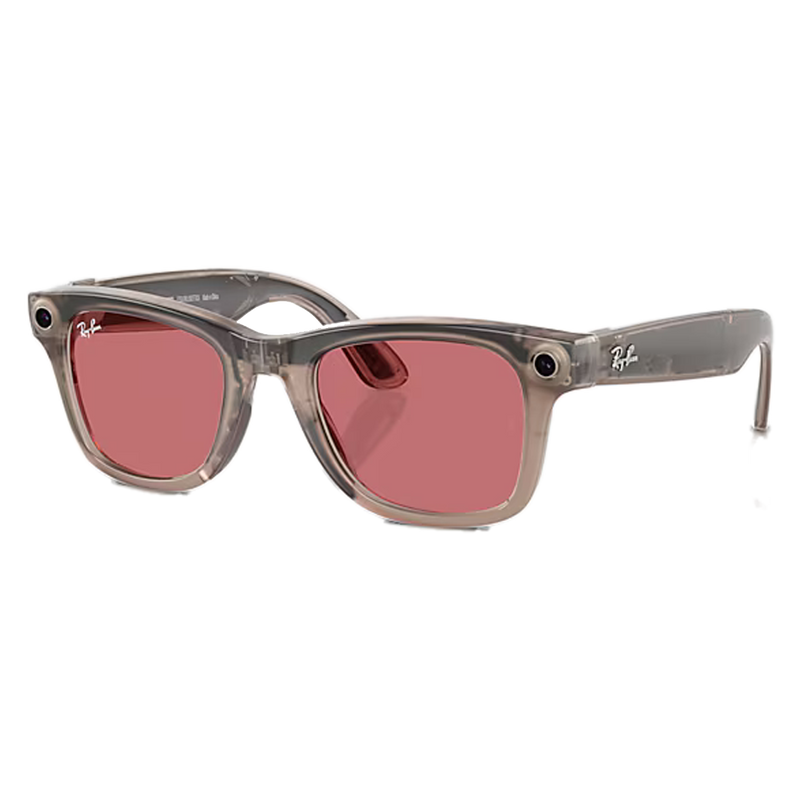 Ray-Ban Meta Wayfarer Shiny Warm Stone, Clear/Watermelon Red Transitions Side Red Lenses