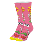 Pink socks with Mrs. Potato Head character design on a white background