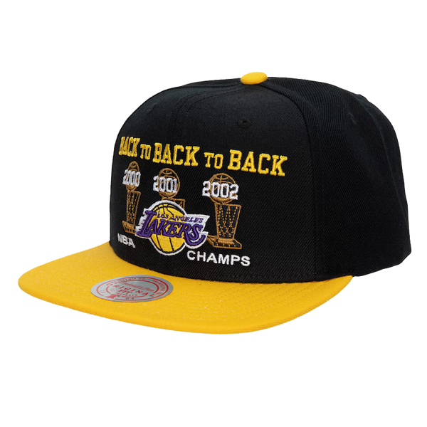 Black Los Angeles Lakers Hardwood Classics 2000-2003 NBA Finals Champions Snapback Hat - Front
