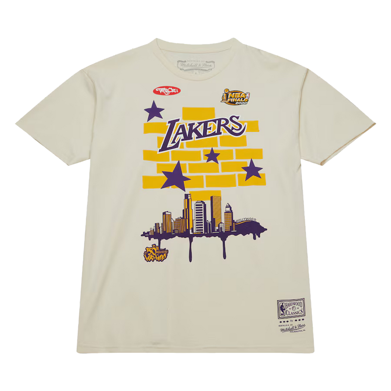 Cream Los Angeles Lakers M&N x Tats Cru City T-Shirt - Front