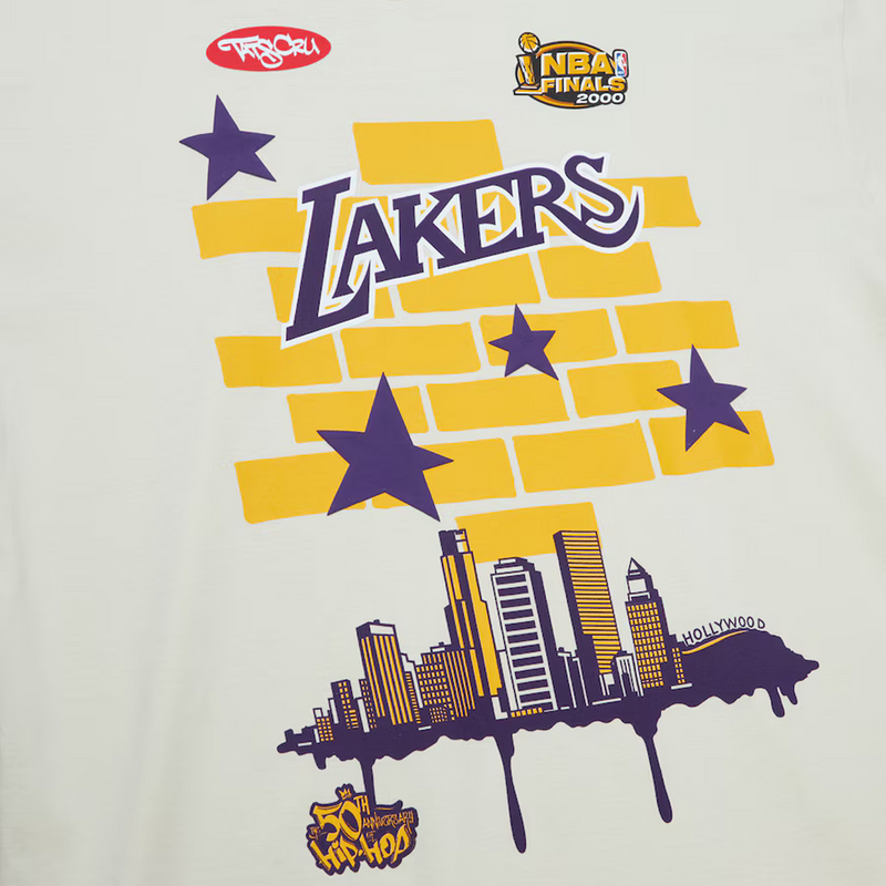 Cream Los Angeles Lakers M&N x Tats Cru City T-Shirt - Print design